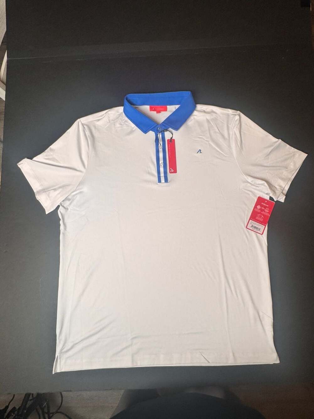 Redvanly Cuchara Performance Golf Polo in Bright White/Blue NWT